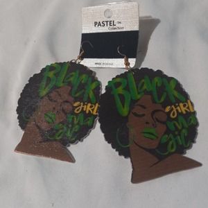 Pastel Collection Earrings "Black Girl Magic" green writing